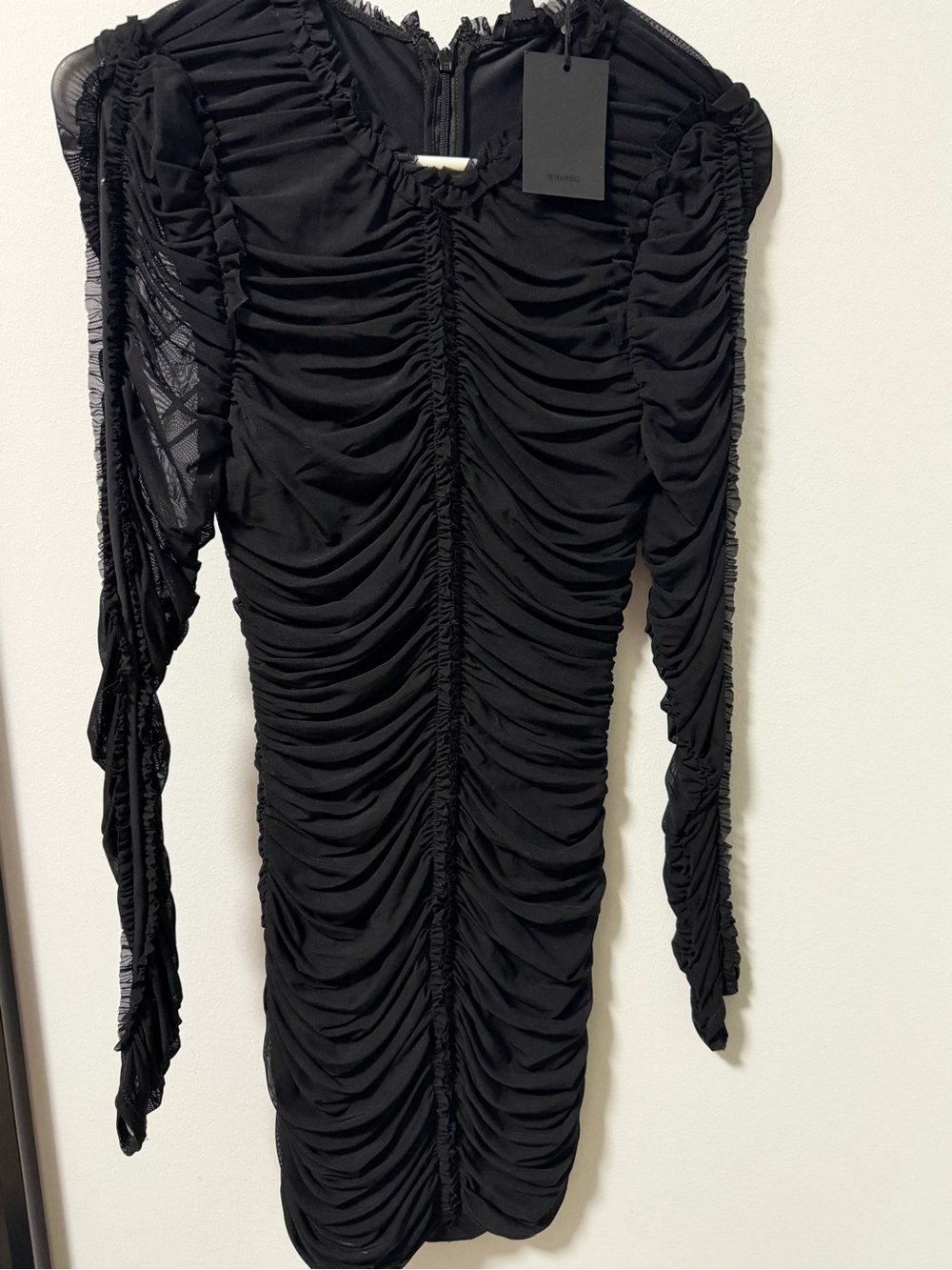 NBD Black Ruched Long Sleeve Bodycon Dress